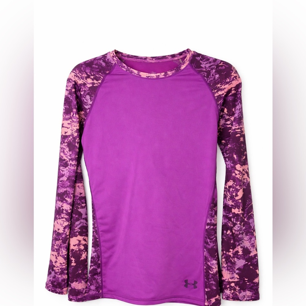 Under Armour Girls ColdGear Purple Camo Long Sleeve Fitted Top YLG Athletic